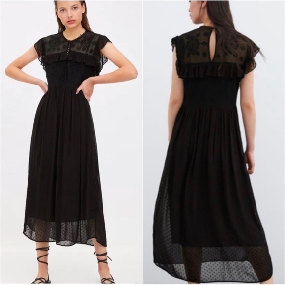 Zara Dresses Zara Swiss Dot Ruffled Midi Dress Poshmark